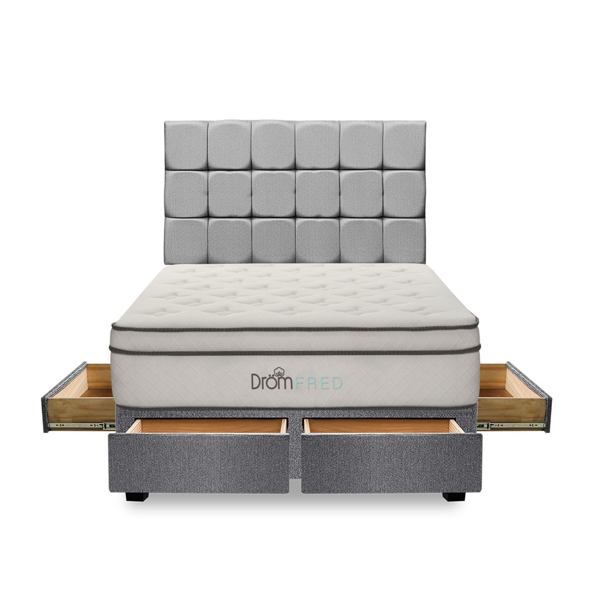 DROM - Dormitorio con Cajones Fred Queen + 2 Almohadas Viscoelásticas + Protector