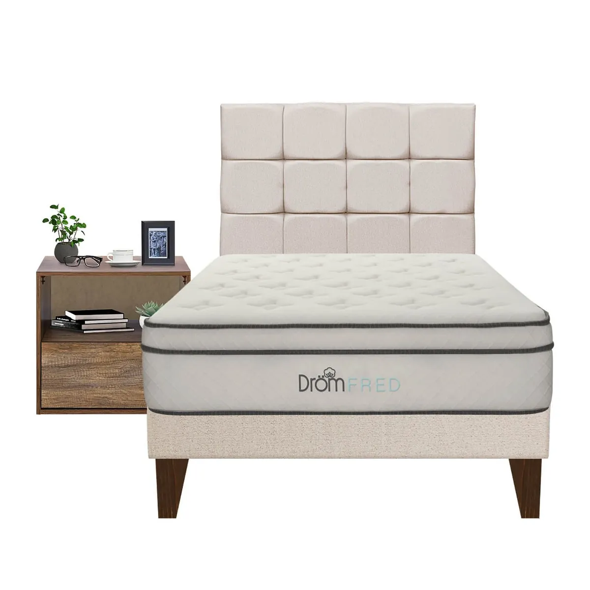 DROM - Dormitorio Europeo Fred 15 Plz + 1 Velador + 1 Almohada Viscoelástica + Protector