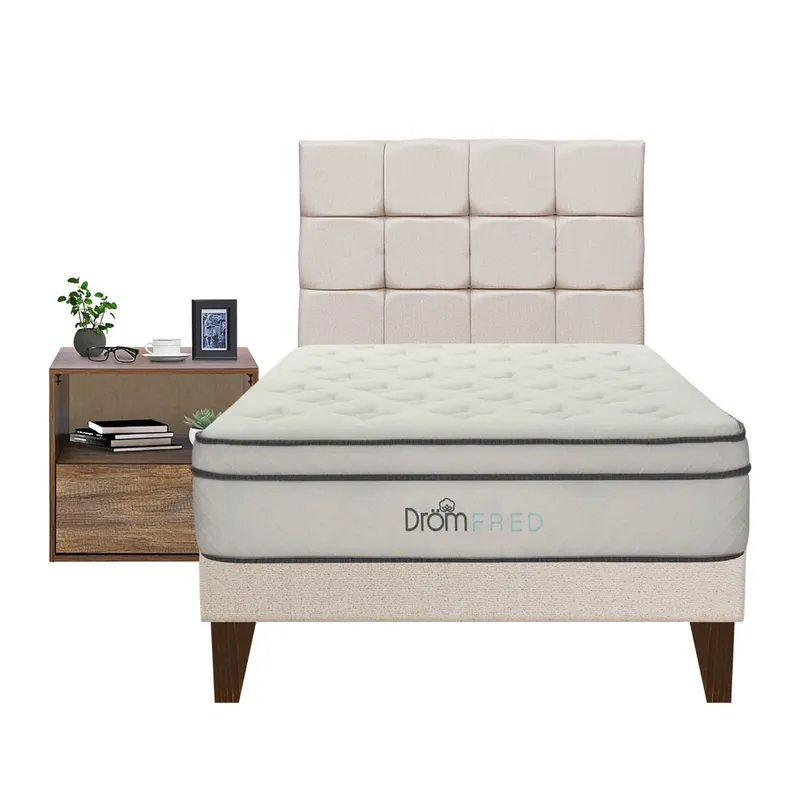 DROM - Dormitorio Europeo Fred 15 Plz + 1 Velador + 1 Almohada Viscoelástica + Protector