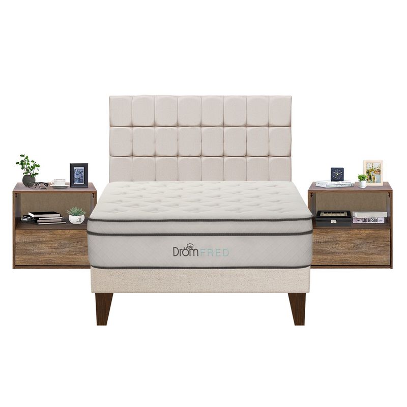 DROM - Dormitorio Europeo Fred King + 2 Veladores + 2 Almohadas Viscoelásticas + Protector