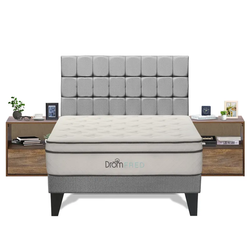DROM - Dormitorio Europeo Fred King + 2 Veladores + 2 Almohadas Viscoelásticas + Protector