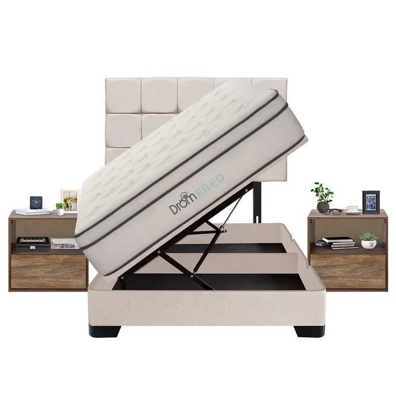 DROM - Dormitorio Boxet Fred 2 Plz + 2 Veladores + 2 Almohadas Viscoelásticas + Protector