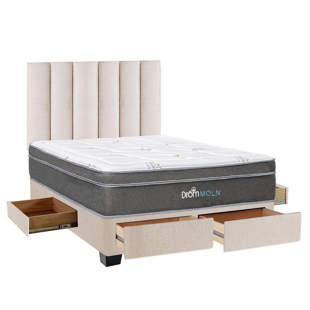 DROM - Dormitorio con Cajones Moln 2Plz + 2 Almohadas Viscoelásticas y Protector