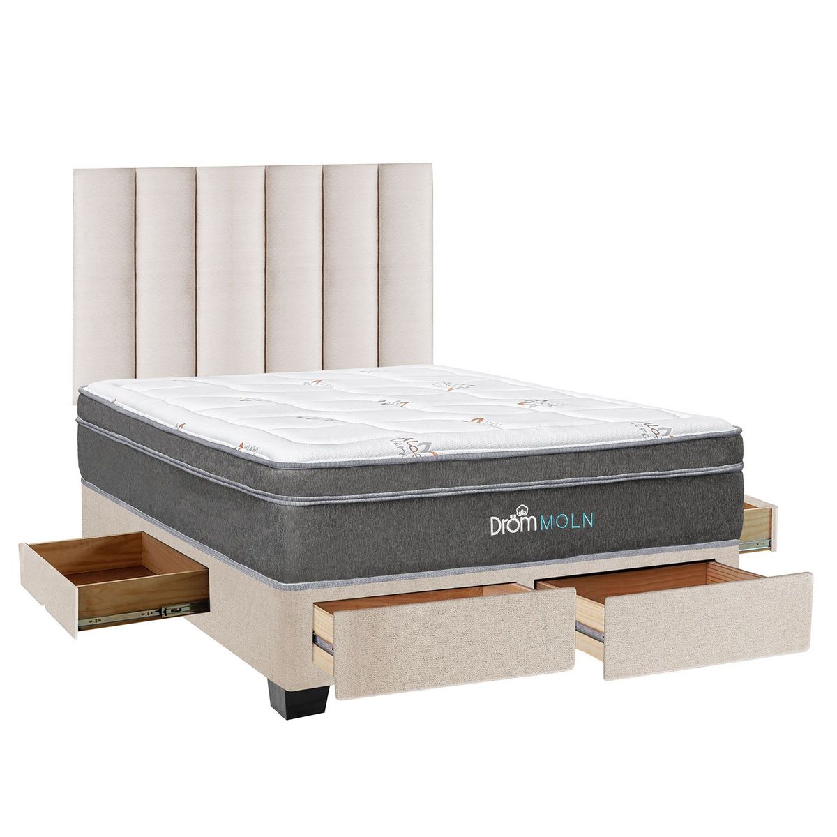 DROM - Dormitorio con Cajones Moln 2Plz + 2 Almohadas Viscoelásticas y Protector