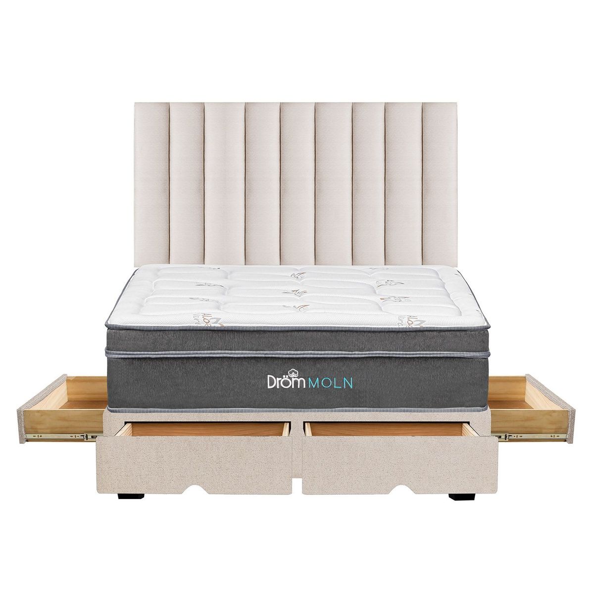 DROM - Dormitorio con Cajones Moln King + 2 Almohadas Viscoelásticas + Protector