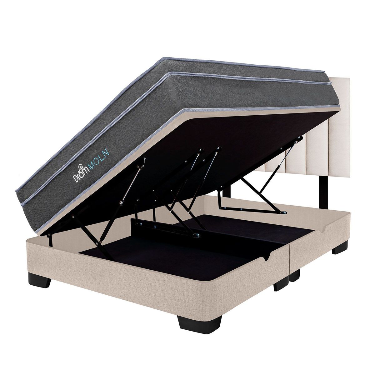 DROM - Dormitorio Boxet Moln Queen + 2 Almohadas Viscoelásticas + Protector