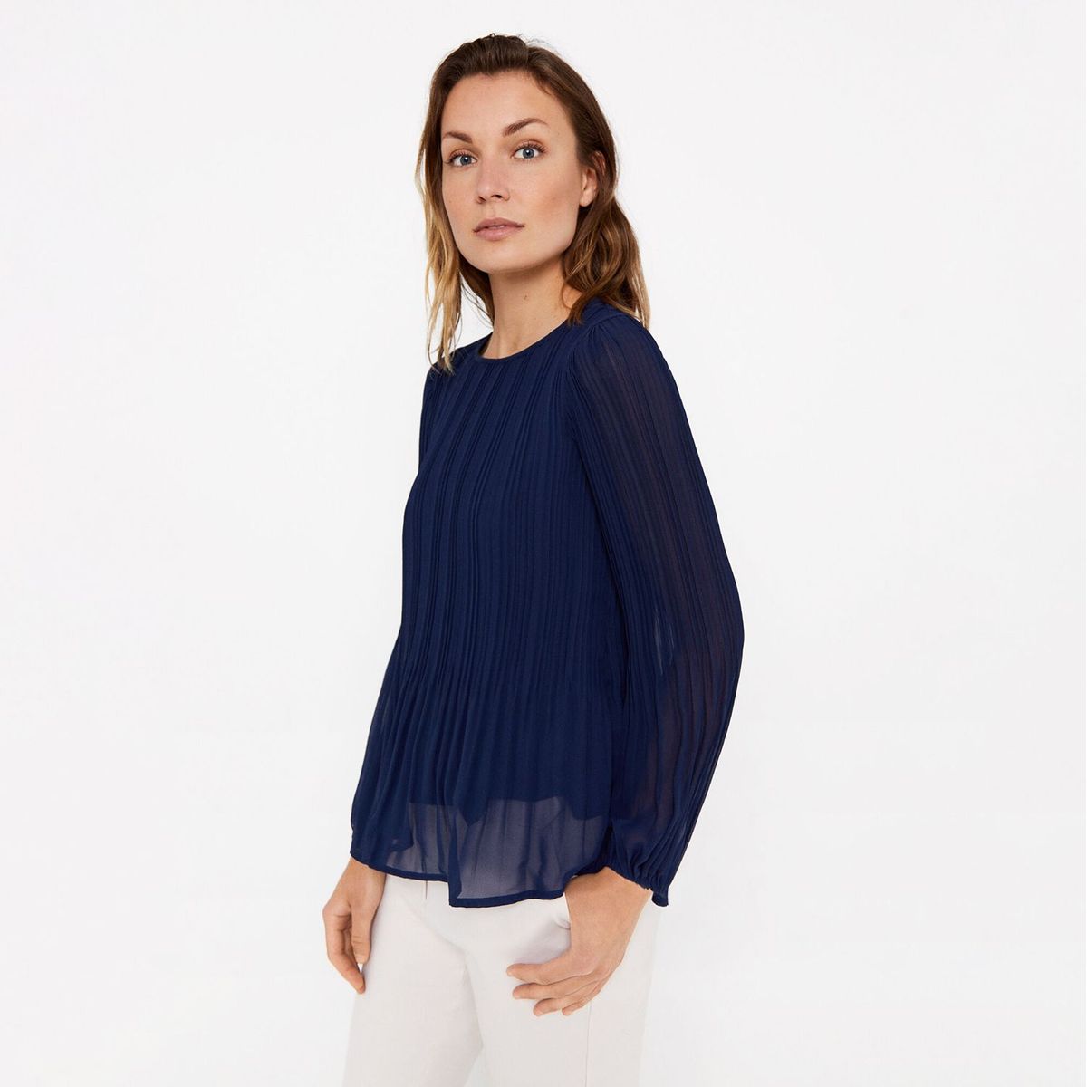 CORTEFIEL - Blusa Manga Larga Plisada Mujer Cortefiel