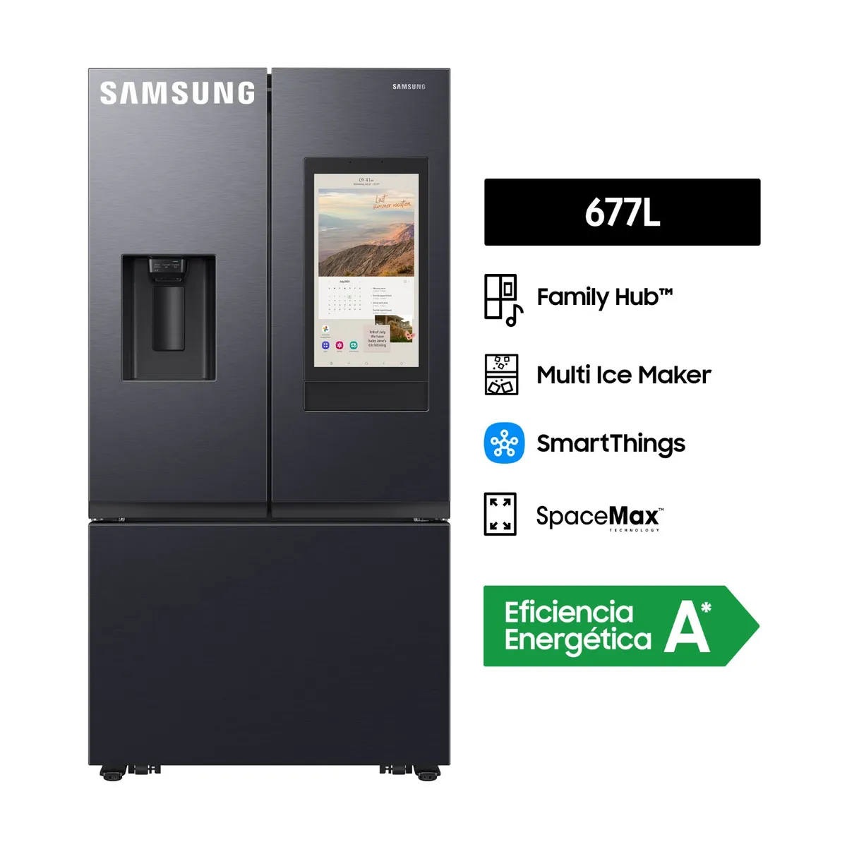 SAMSUNG - Refrigeradora French Door Family Hub 677L Negro RF32CG5910B1PE.