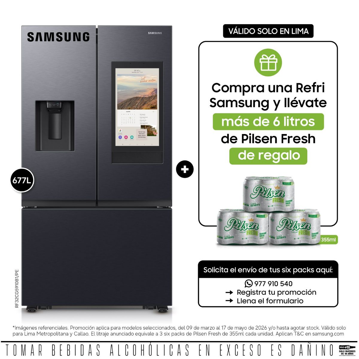 SAMSUNG - Refrigeradora French Door Family Hub 677L Negro RF32CG5910B1PE.