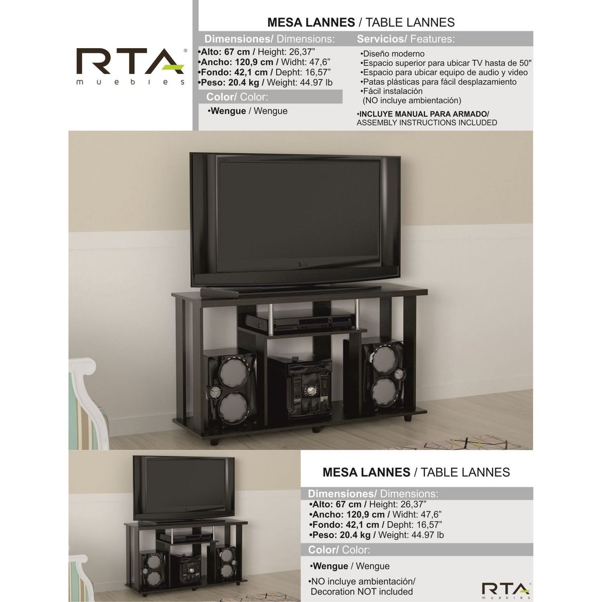 TUHOME - Mesa Tv50 Lannes - Wengue