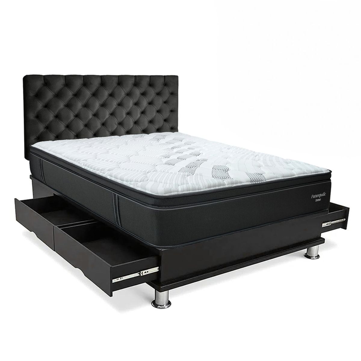 DRIMER - Dormitorio Con Cajones Futurepedic Capitone 1.5 Plz