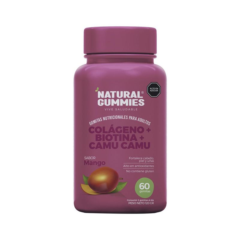 NATURAL GUMMIES - Natural Gummies Colágeno, Biotina y Camu Camu 60 Gomitas
