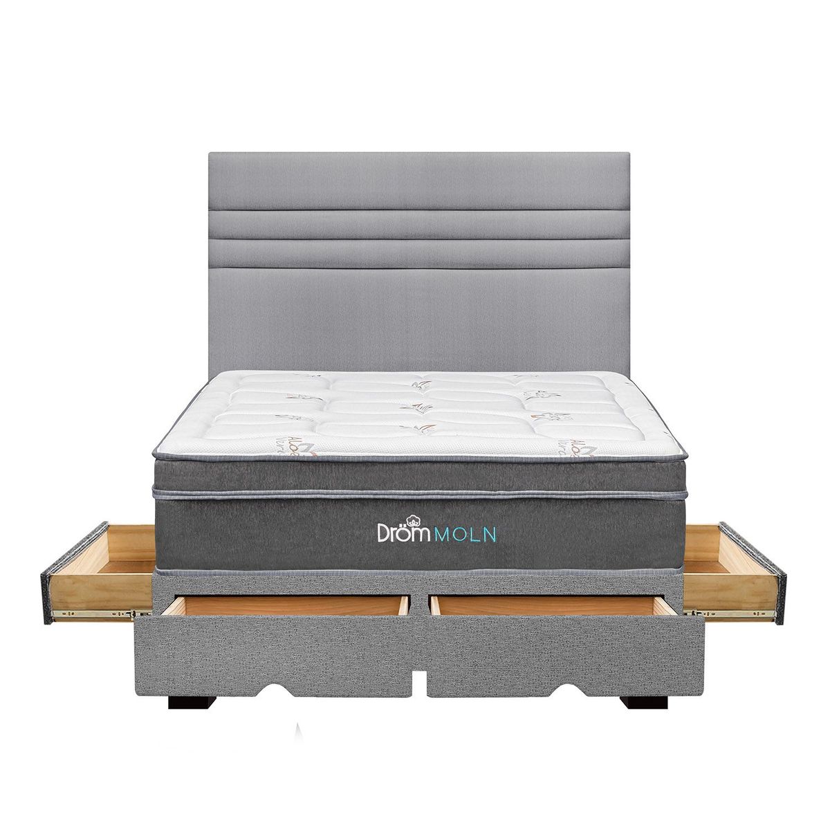 DROM - Dormitorio con Cajones Moln Line Queen + 2 Almohadas Viscoelásticas + Protector