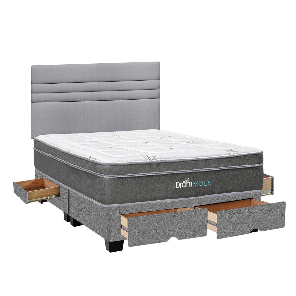 DROM - Dormitorio con Cajones Moln Line King + 2 Almohadas Viscoelásticas + Protector