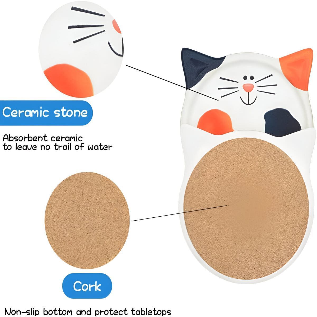 ELMEJORPRECIO - Set De 4 Posavasos Multiuso Diseño Gatos Decorativos