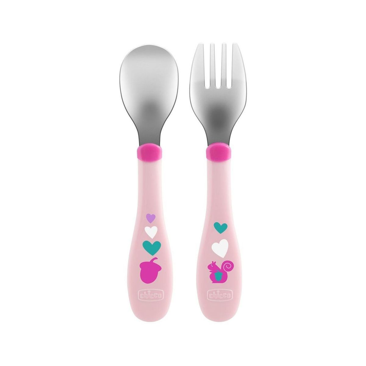 CHICCO - Set Cubiertos Metal Rosado Chicco