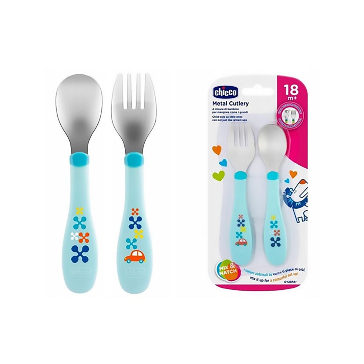 CHICCO - Set Cubiertos Metal Celeste Chicco