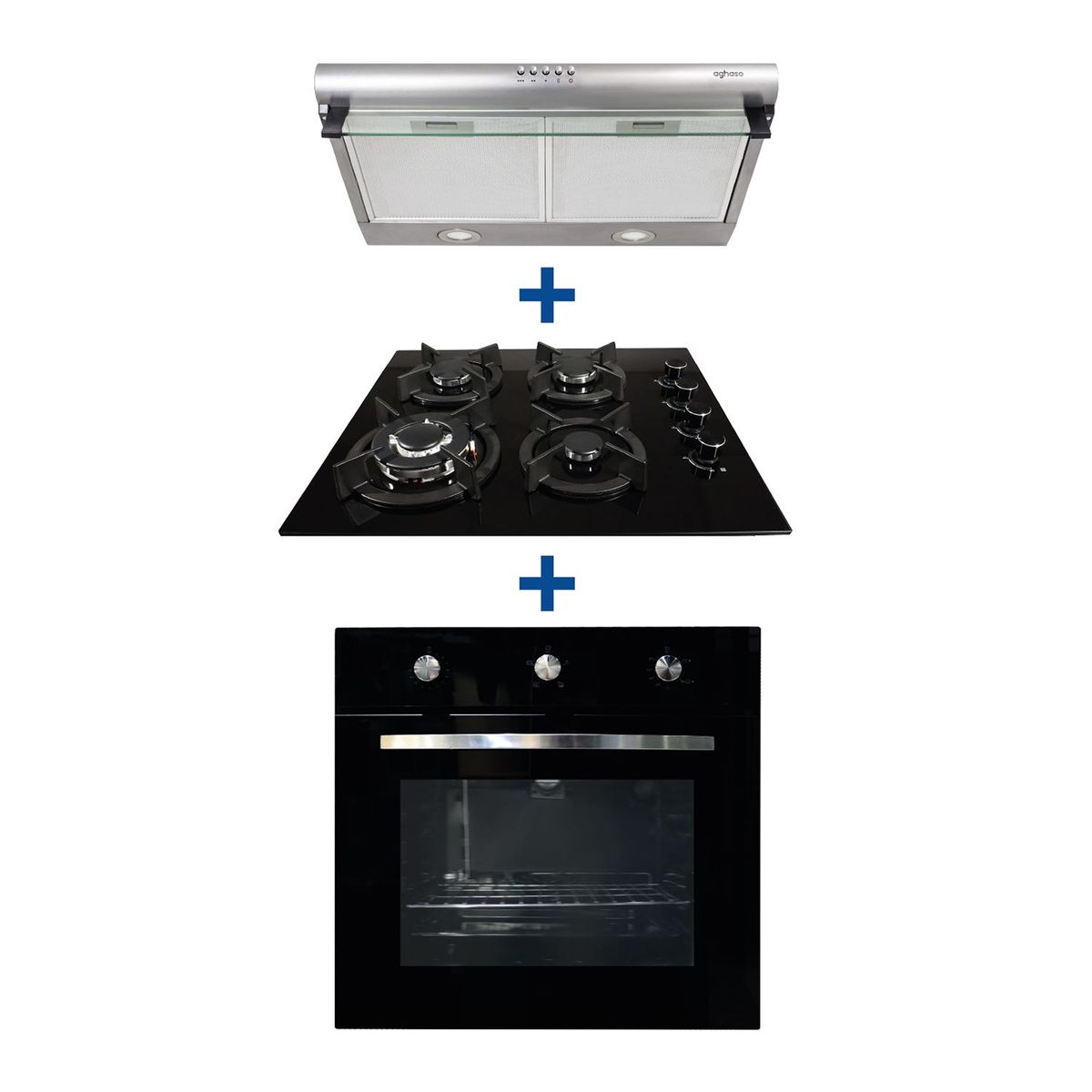 AGHASO - Combo: Encimera Empotrable Gn+campana Extractora 60cm+ Horno A Gas Gn