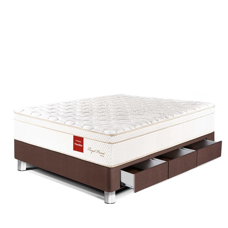 PARAISO - Cama Con Cajones Royal Prince Flexible 1.5 Plz + 1 Almohada Viscoelástica + Protector