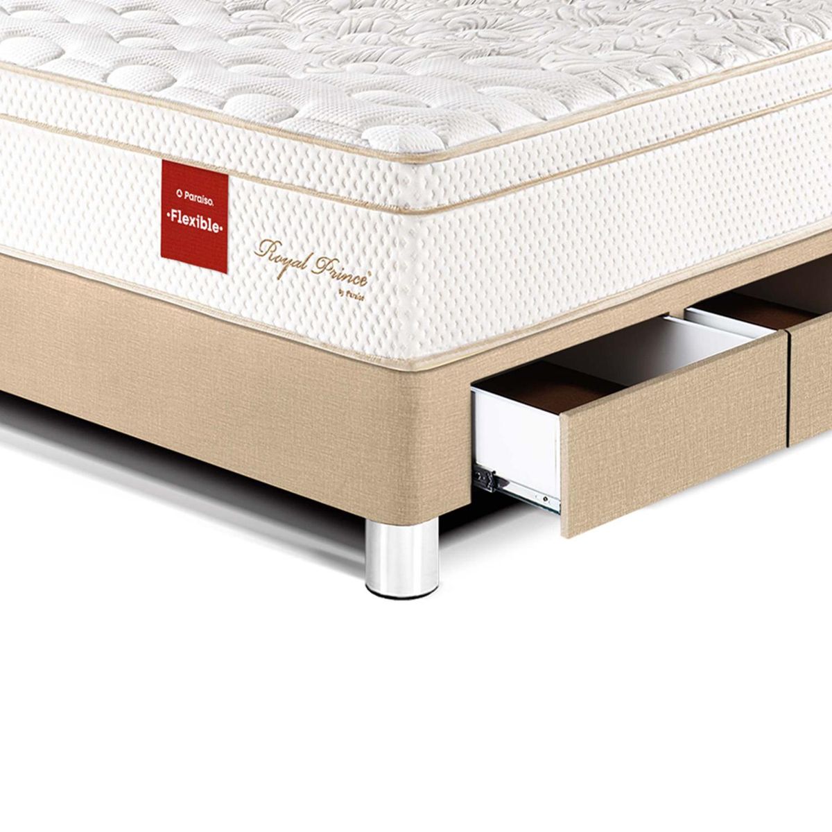 PARAISO - Cama Con Cajones Royal Prince Flexible 1.5 Plz + 1 Almohada Viscoelástica + Protector