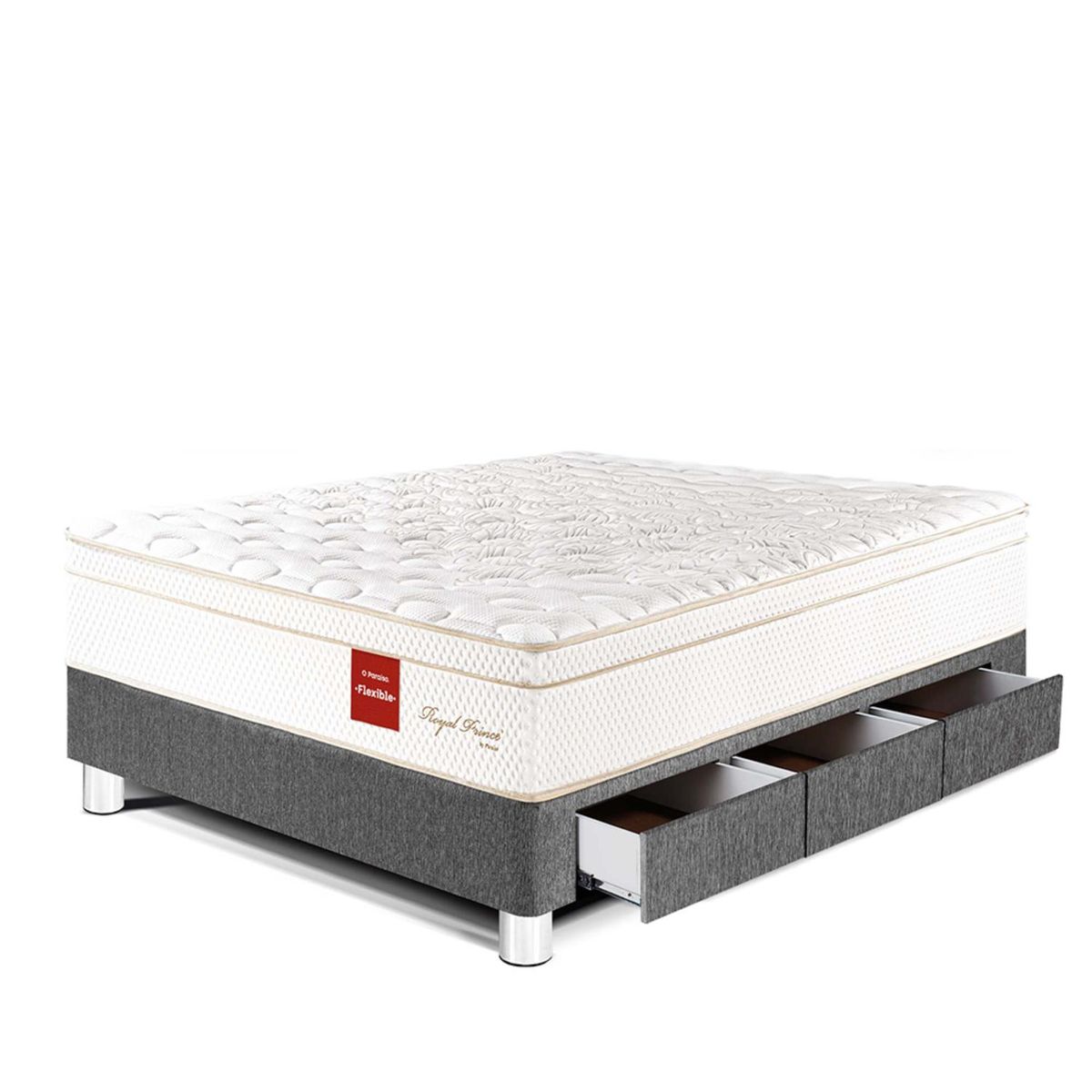 PARAISO - Cama Con Cajones Royal Prince Flexible 1.5 Plz + 1 Almohada Viscoelástica + Protector