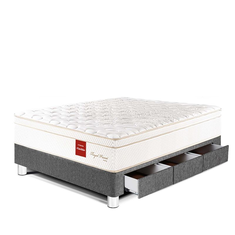 PARAISO - Cama Con Cajones Royal Prince Flexible 1.5 Plz + 1 Almohada Viscoelástica + Protector