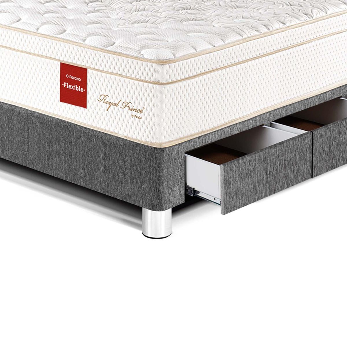 PARAISO - Cama Con Cajones Royal Prince Flexible 1.5 Plz + 1 Almohada Viscoelástica + Protector
