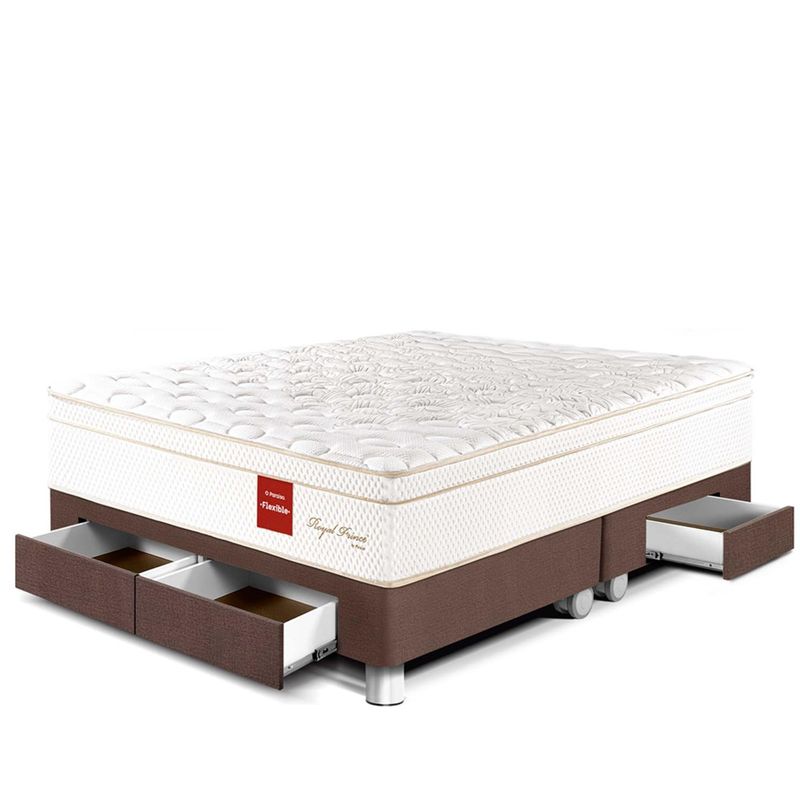 PARAISO - Cama Con Cajones Royal Prince Flexible Queen + 2 Almohadas Viscoelásticas + Protector