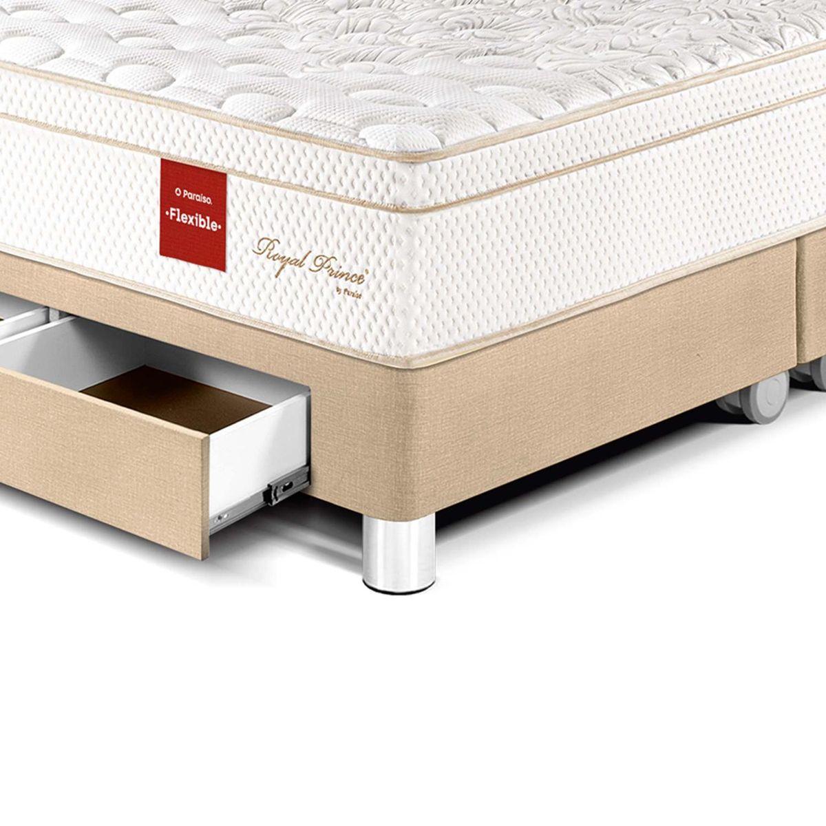 PARAISO - Cama Con Cajones Royal Prince Flexible Queen + 2 Almohadas Viscoelásticas