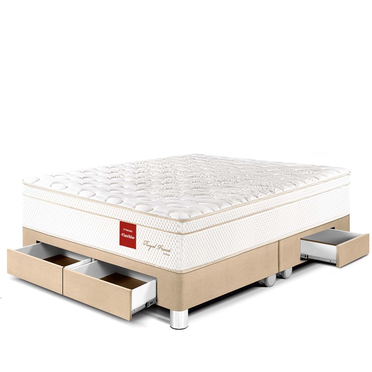 PARAISO - Cama Con Cajones Royal Prince Flexible King + 2 Almohadas Viscoelásticas + Protector