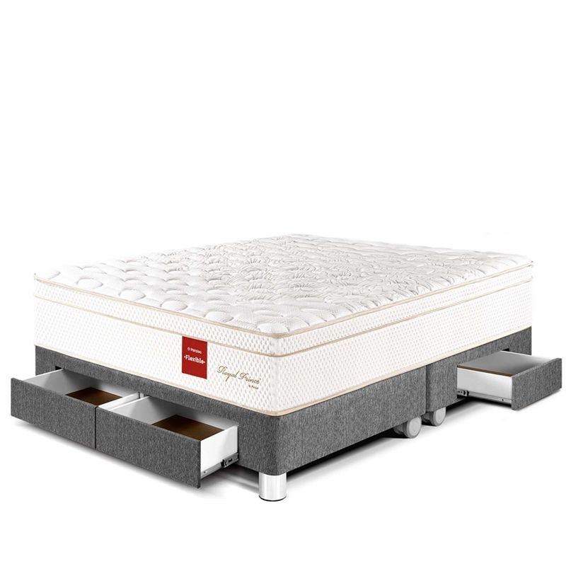 PARAISO - Cama Con Cajones Royal Prince Flexible King + 2 Almohadas Viscoelásticas + Protector