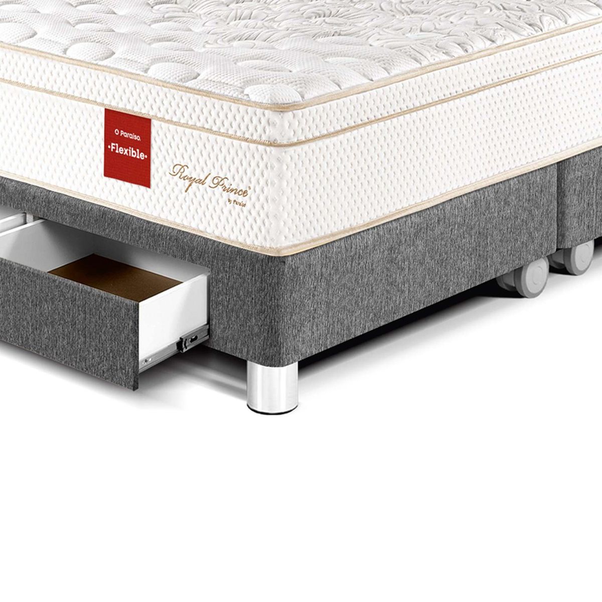PARAISO - Cama Con Cajones Royal Prince Flexible King + 2 Almohadas Viscoelásticas + Protector