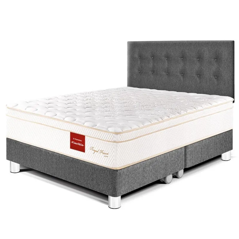 PARAISO - Dormitorio Royal Prince Flexible Queen + 2 Almohadas Viscoelásticas + Protector