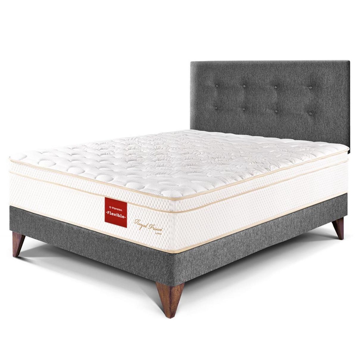 PARAISO - Dormitorio Europeo Royal Prince Flexible 1.5 Plz Gris + 1 Almohada Viscoelástica
