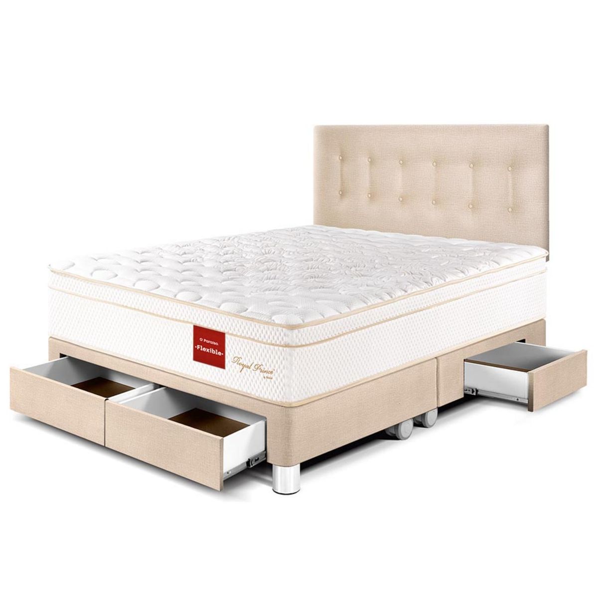 PARAISO - Dormitorio Con Cajones Royal Prince Flexible Queen + 2 Almohadas Viscoelásticas