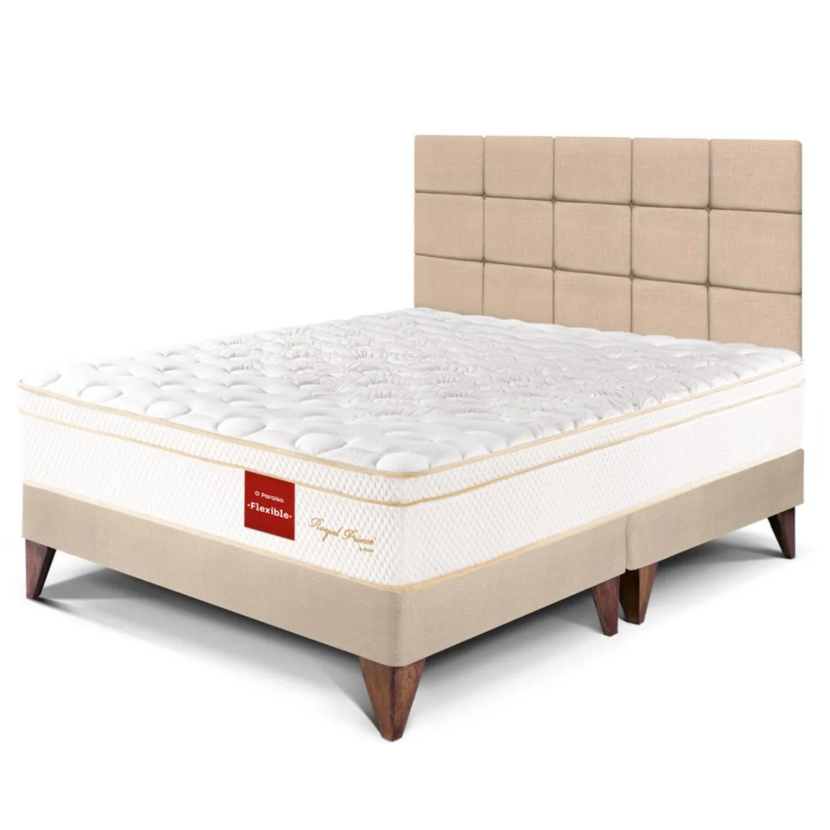 PARAISO - Dormitorio Europeo Royal Prince Flexible Blocks Queen + 2 Almohadas Viscoelásticas