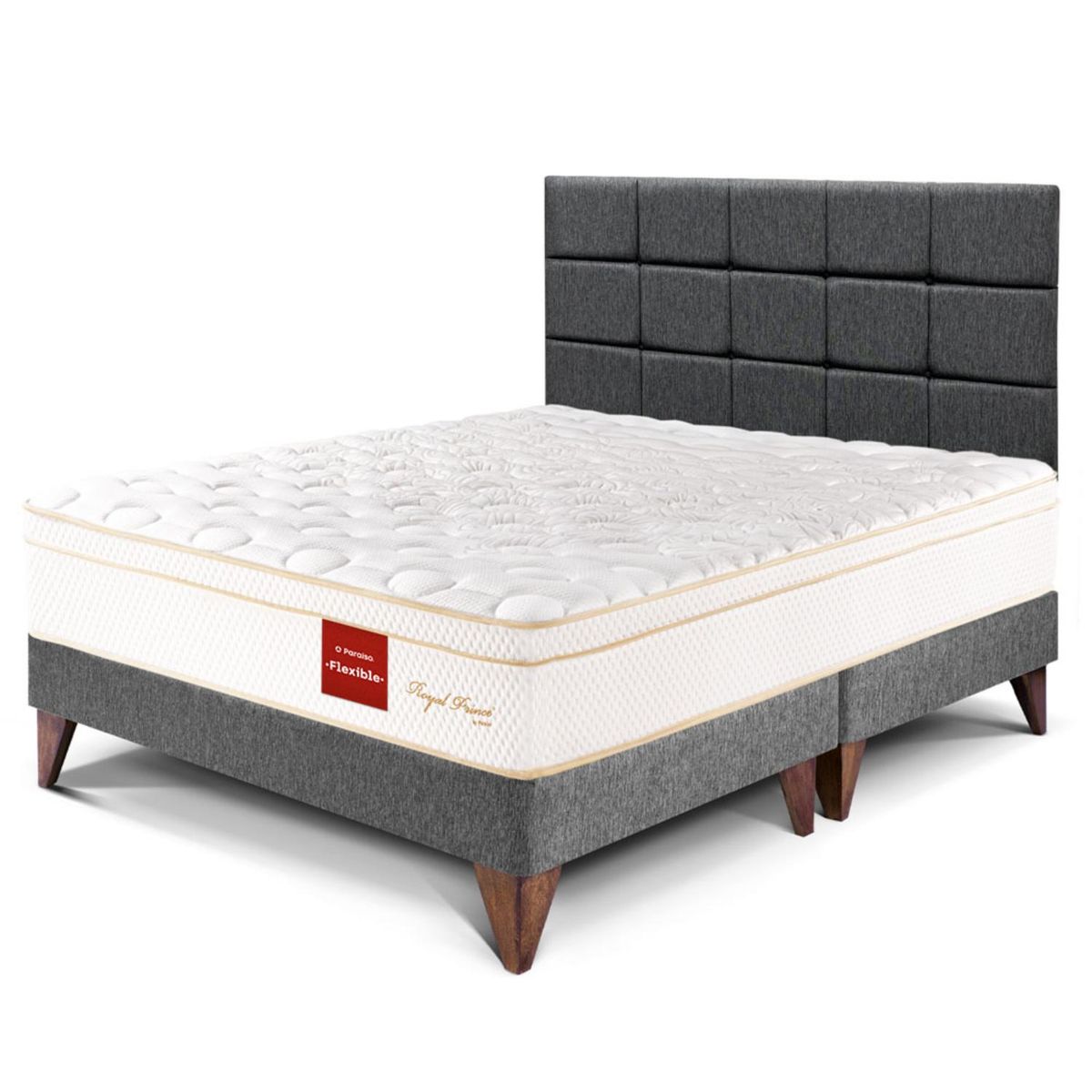PARAISO - Dormitorio Europeo Royal Prince Flexible Blocks Queen + 2 Almohadas Viscoelásticas + Protector