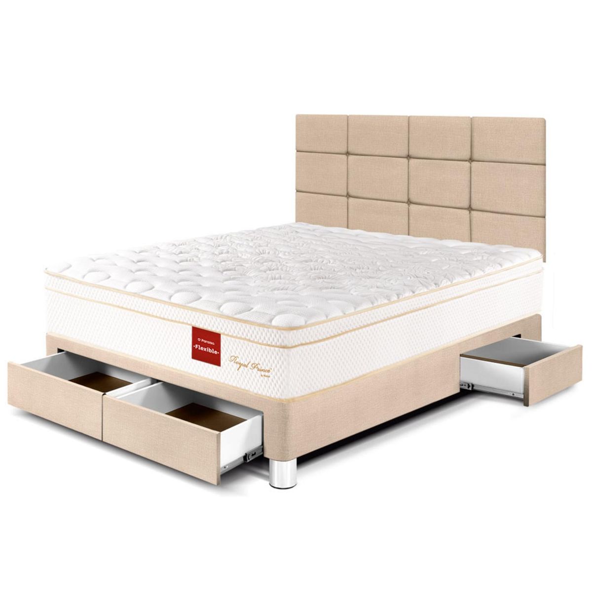 PARAISO - Dormitorio Con Cajones Royal Prince Flexible Blocks 2 Plz + 2 Almohadas Viscoelásticas + Protector