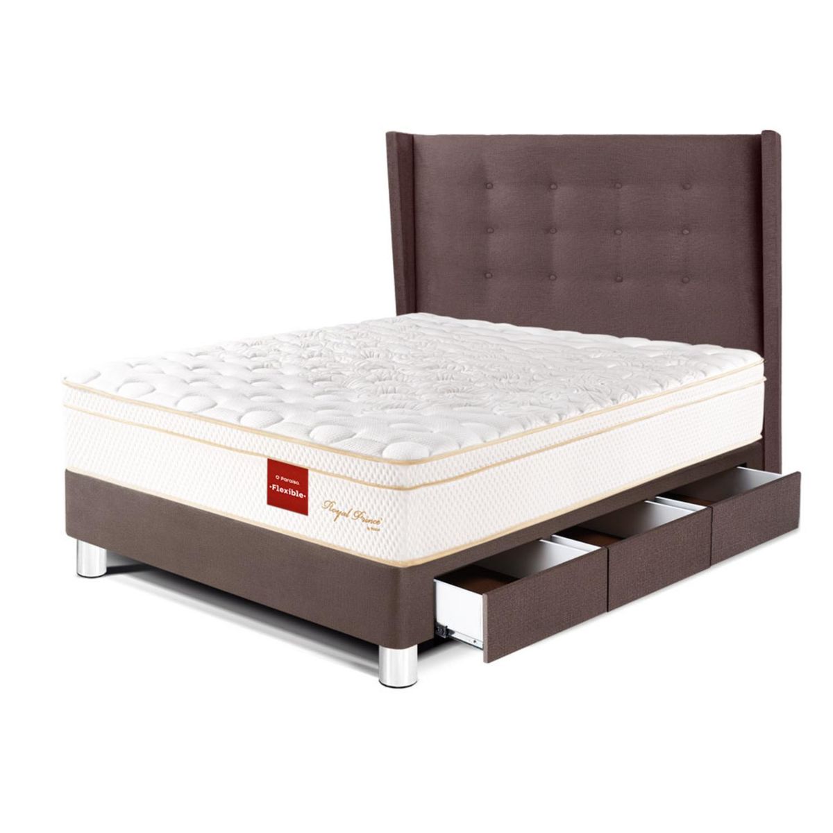 PARAISO - Dormitorio Con Cajones Royal Prince Flexible Gold 1.5 Plz Chocolate + 1 Almohada Viscoelástica