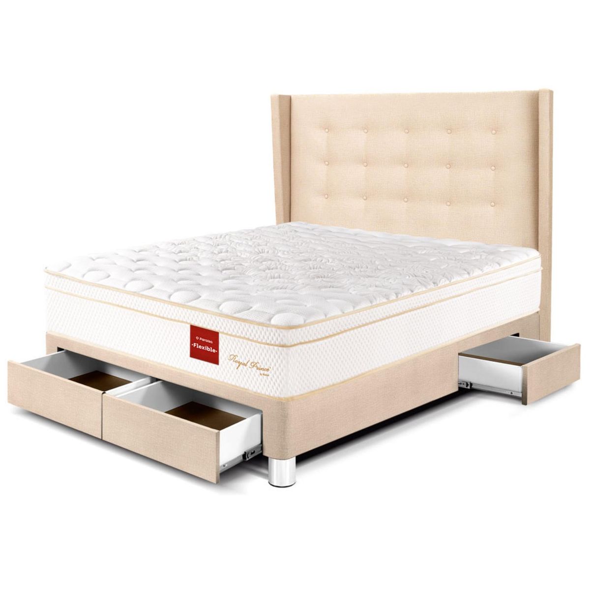 PARAISO - Dormitorio Con Cajones Royal Prince Flexible Gold 2 Plz + 2 Almohadas Viscoelásticas + Protector