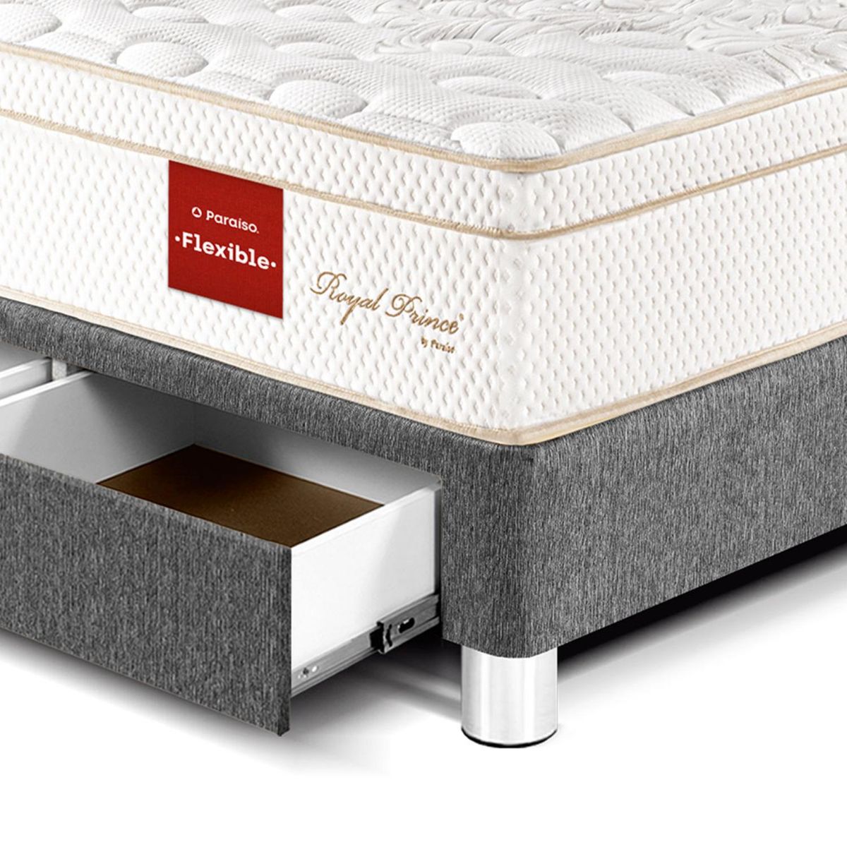 PARAISO - Dormitorio Con Cajones Royal Prince Flexible Gold 2 Plz + 2 Almohadas Viscoelásticas + Protector