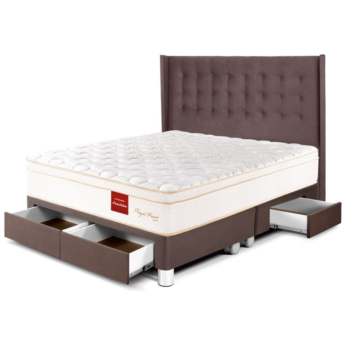 PARAISO - Dormitorio Con Cajones Royal Prince Flexible Gold King + 2 Almohadas Viscoelásticas + Protector