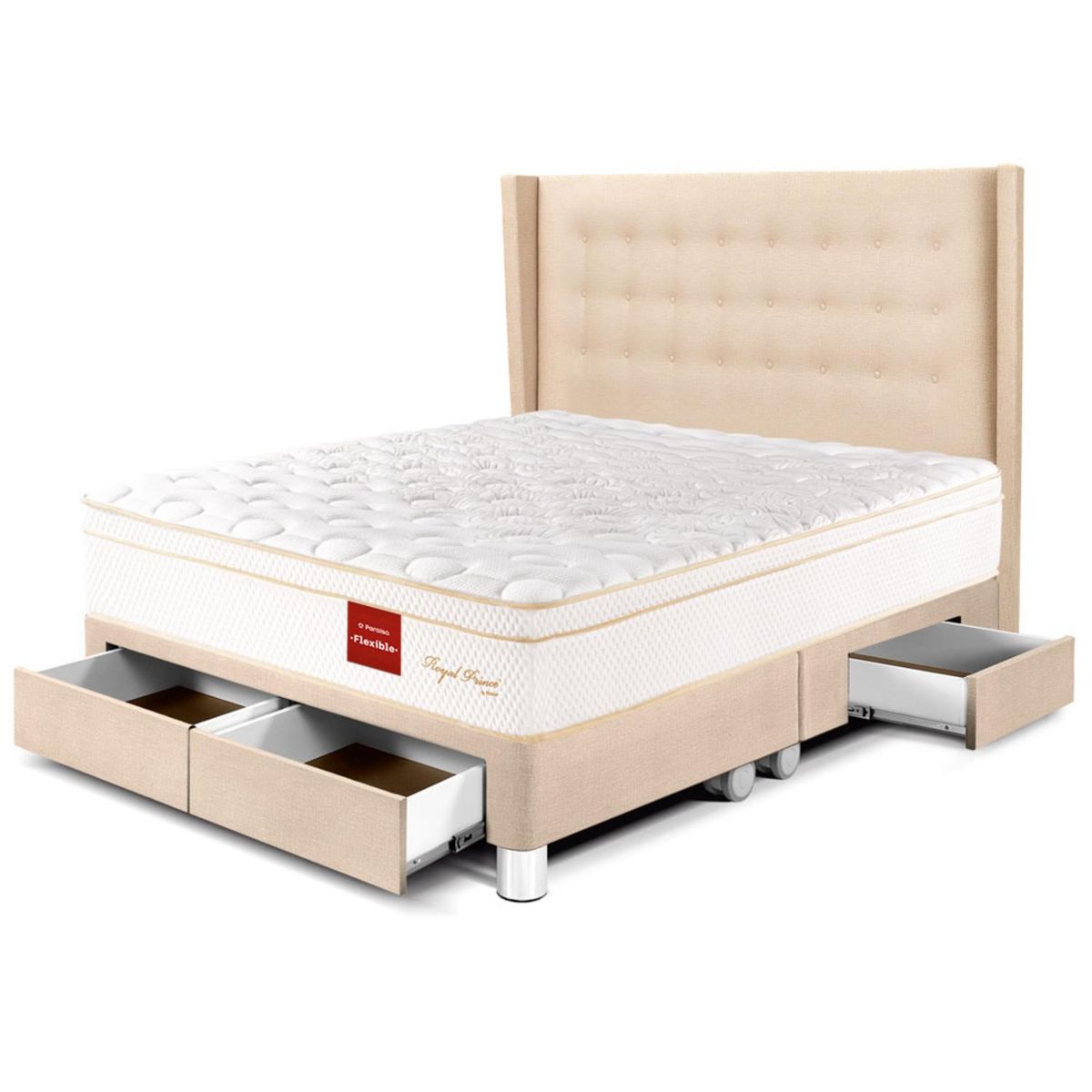 PARAISO - Dormitorio Con Cajones Royal Prince Flexible Gold King + 2 Almohadas Viscoelásticas + Protector