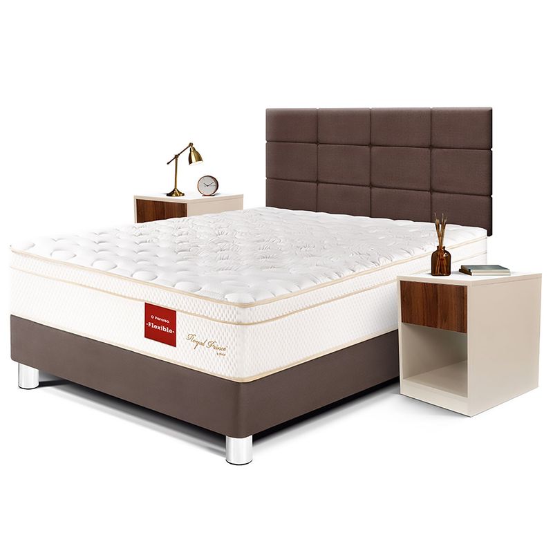 PARAISO - Dormitorio Royal Prince Flexible Blocks 2 Plz + 2 Veladores + 2 Almohadas Viscoelásticas + Protector