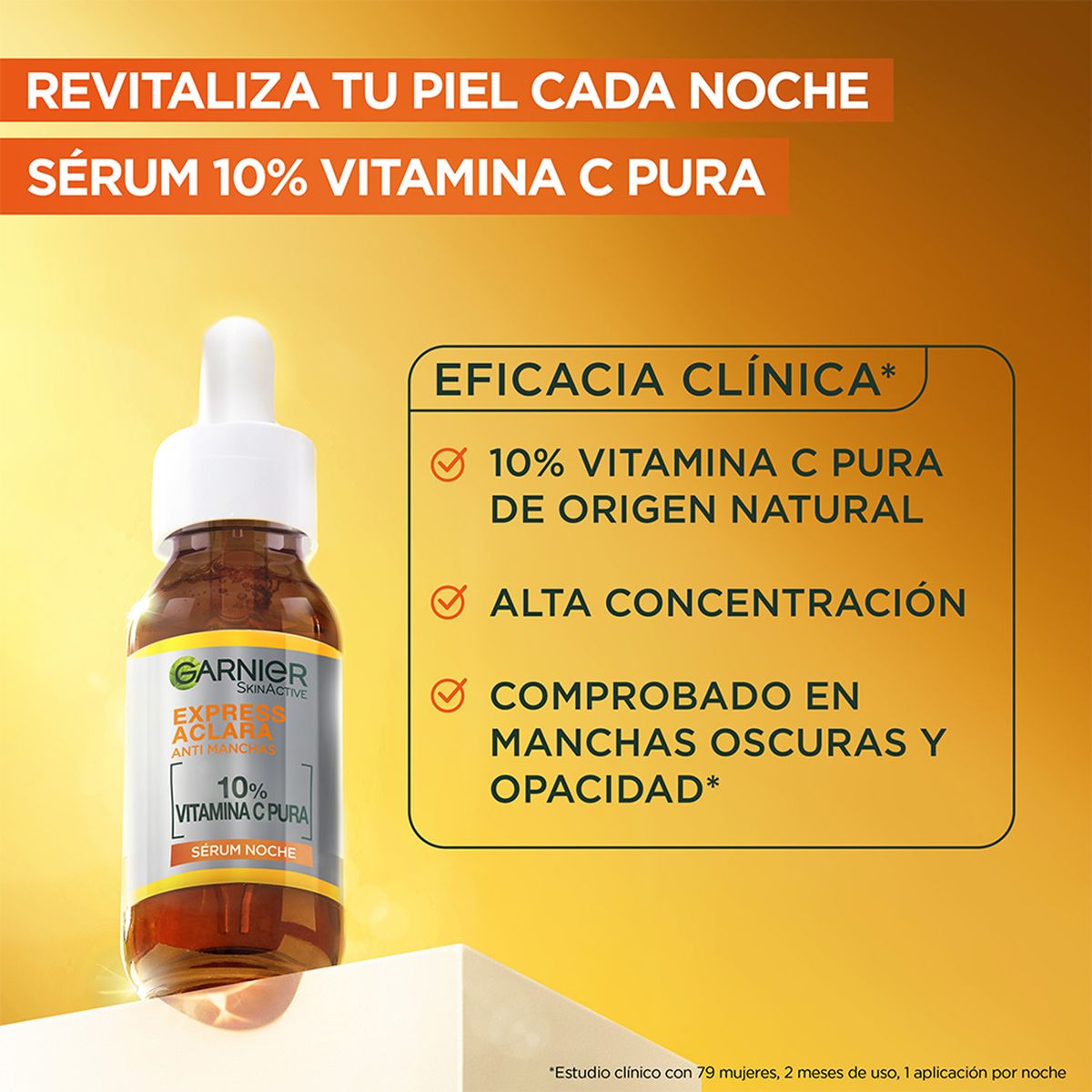 GARNIER - Sérum Express Aclara Noche Booster Con 10% De Vitamina C Pura 30 Ml