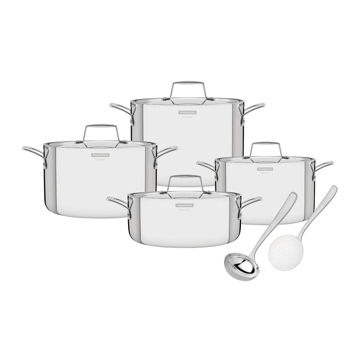 TRAMONTINA - Juego de Ollas 8 Piezas Acero Inoxidable Grano