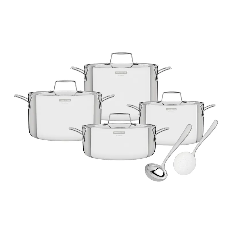 TRAMONTINA - Juego de Ollas 8 Piezas Acero Inoxidable Grano