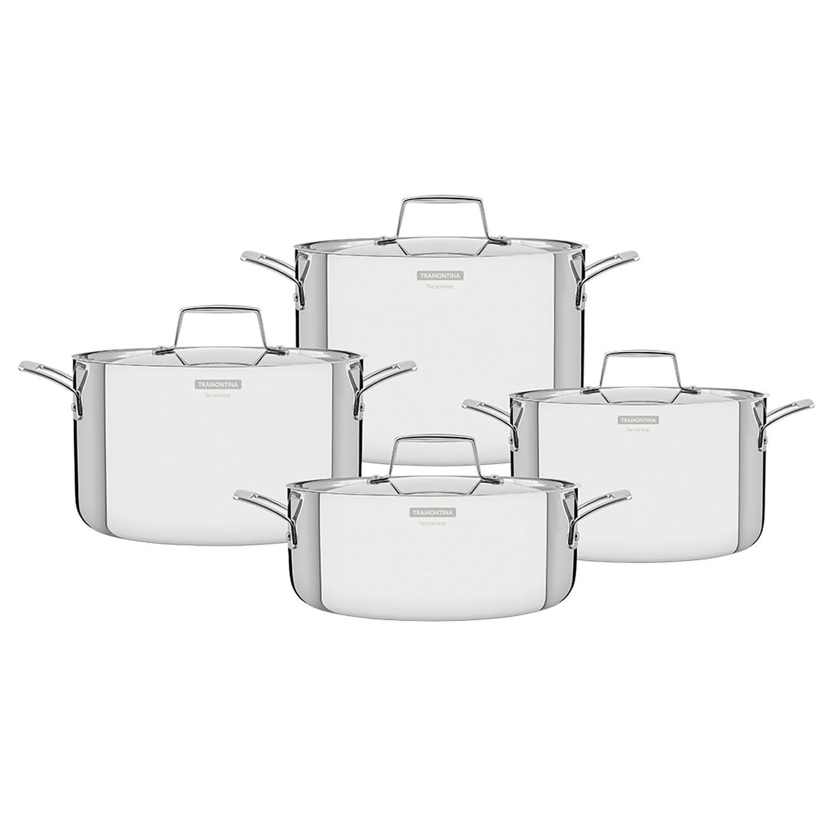 TRAMONTINA - Juego de Ollas 8 Piezas Acero Inoxidable Grano