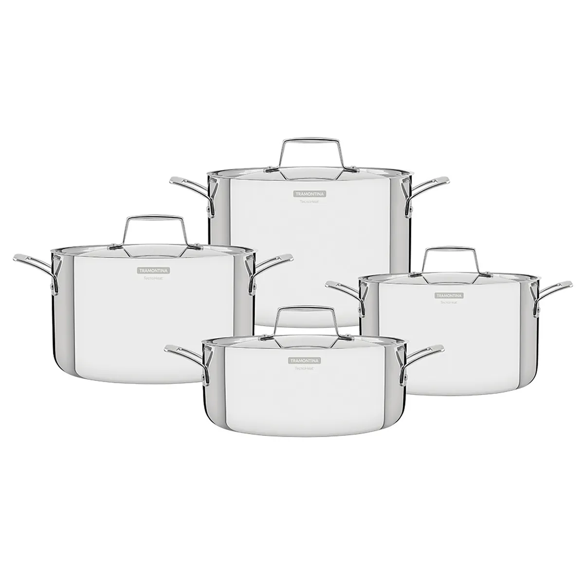 TRAMONTINA - Juego de Ollas 8 Piezas Acero Inoxidable Grano