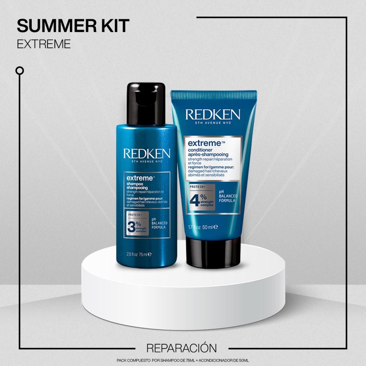 REDKEN - Set Pack Viajero Para Cabello Dañado Extreme Redken (Shampoo Extreme 75ml + Acondicionador Extreme 50ml)